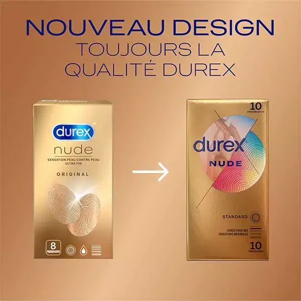 Durex Préservatifs Nude - 10 Préservatifs Extra Fins Sensation Peau Contre Peau