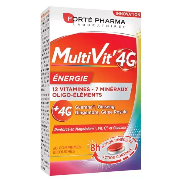 Forté Pharma Multivit' 4G Energie 30 comprimés Multivitamines Magnésium Fatigue