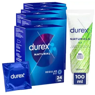 Durex Naturals Gel Lubricante Íntimo 100 ml + Natural Plus Easy On Preservativo 6x24 uds