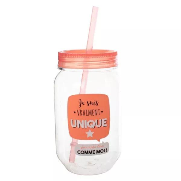 Barattolo di vetro rosa per bambini con cannuccia 45cl