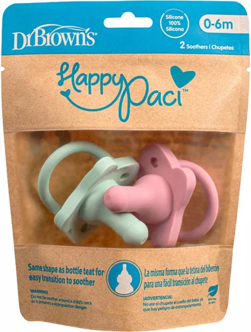 Dr Brown's HappyPaci All Silicone Fopspeen 2 eenheden Roze en Groen