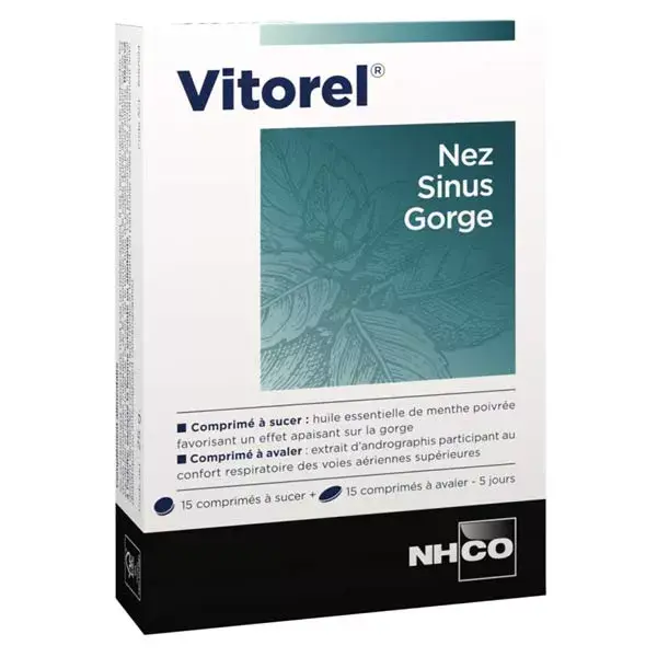 NHCO Vitorel Nez Sinus Gorge 15 comprimés à sucer + 15 comprimés à avaler