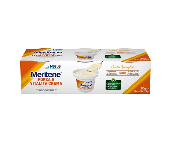 Meritene Forza e Vitalità Crema Vaniglia Dessert Iperproteico Ipercalorico 3x125 g