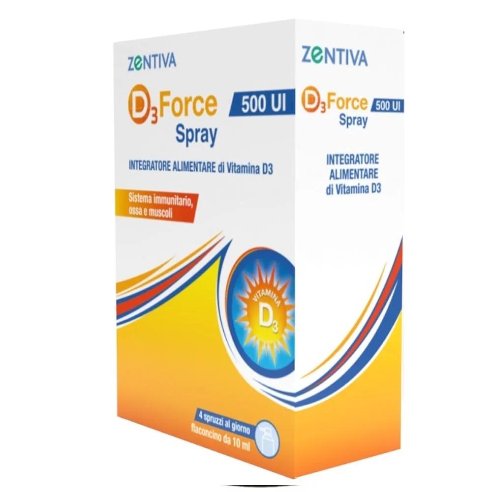 Zentiva D3 Force 500UI integratore di Vitamina D3 per il sistema Immunitario e Ossa Spray Orale 10 ml