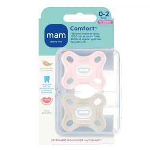 MAM Comfort Ciuccio Fisiologico +0m Rosa Lotto di 2 + Scatola di Sterilizzazione