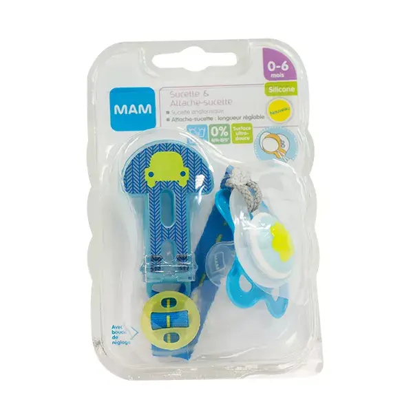 MAM Silicone Pacifier Kit 0-6m + Pacifier Clip Cat Clear