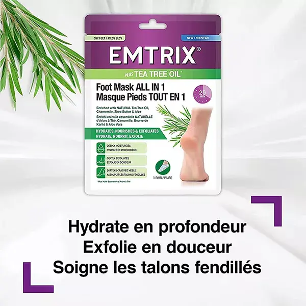 Emtrix® Masque Pieds Tout en 1 Hydrate Nourrit & Exfolie 1 paire