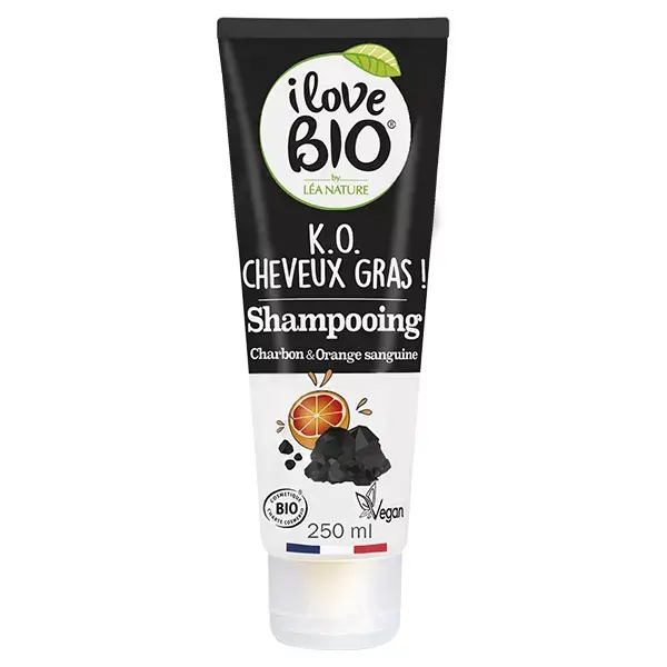 I Love Bio Cheveux Shampoing K.O Cheveux Gras Charbon & Orange Sanguine Bio 250ml