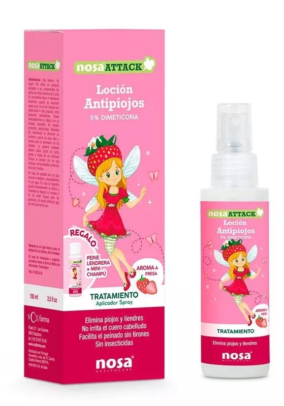 Nosa Attack Loção Antipiolhos de Morango 5% Dimeticoma 100ml