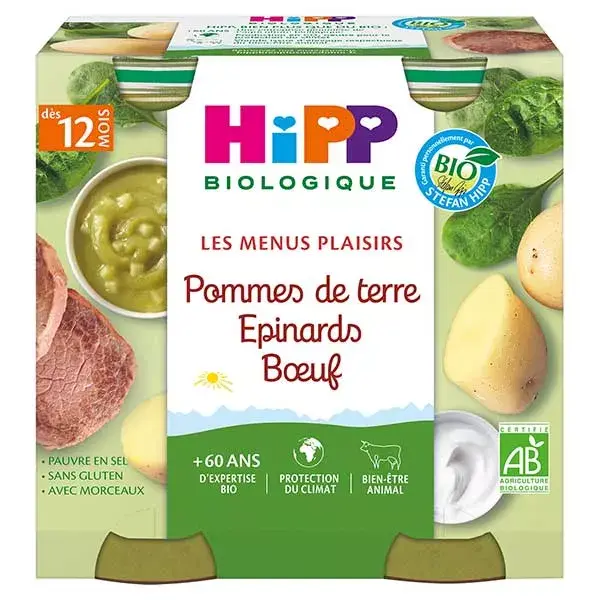 Hipp Pleasure Menu Organic Spinach Potatoes Beef + 12m Pack of 2x250g