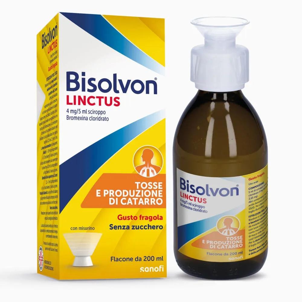 Bisolvon Linctus Sciroppo Fragola Mucolitico Per La Tosse Grassa Per Adulti e Bambini 200 ml