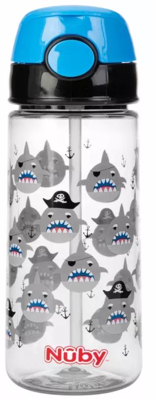 Nûby Tritan-Becher mit Druckknopf und weichem Strohhalm, 540 ml, Blau