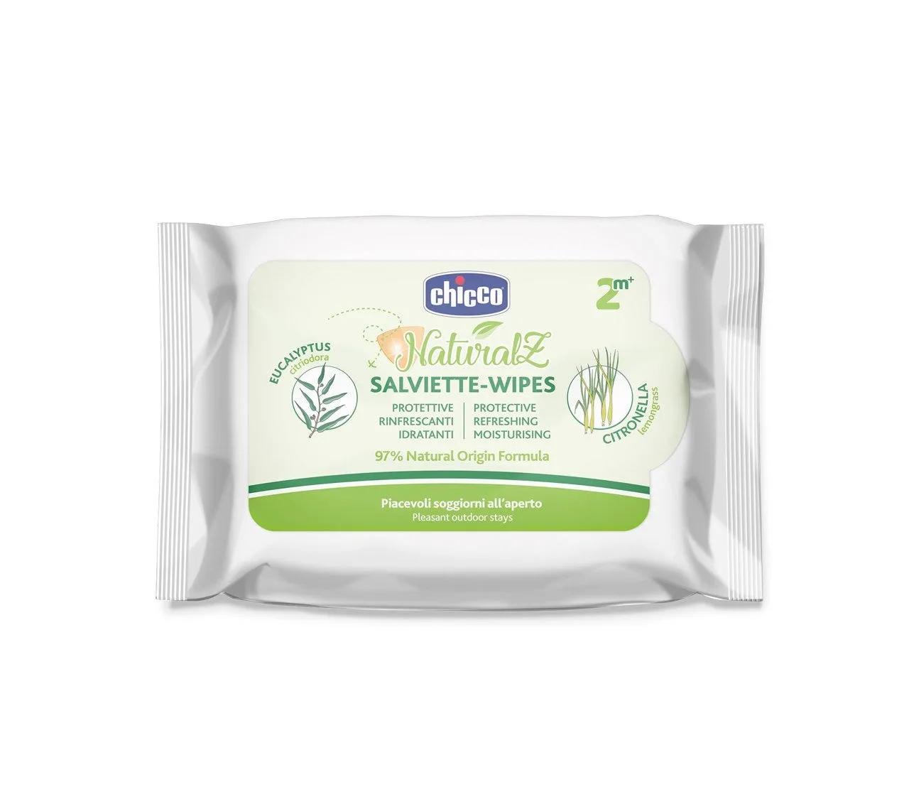 Chicco Salviette Citronella NaturalZ Rinfrescanti e Protettive Contro Le Zanzare 20 Pezzi