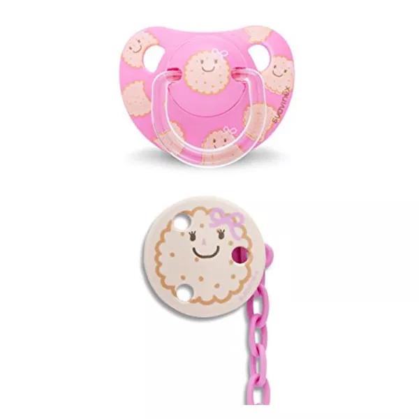 Suavinex Chupete Silicona Fisiológico 6-18m + Clip Galleta Rosa