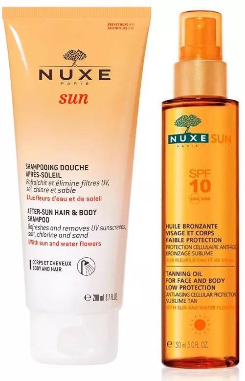 Pack Nuxe Sun Gel-Shampoing Après-Soleil 200 ml et Huile Bronzante SPF10 Spray 150 ml