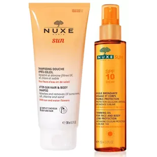 Nuxe Sun Aftersun Gel-Shampoo 200 ml + Óleo Bronzeador FPS10 Spray 150 ml
