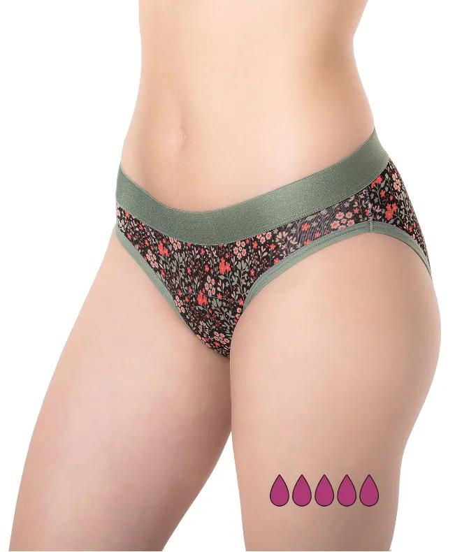 Inca Farma Menstrual Panties Teen High Absorption Black and Khaki Flowers Size XS