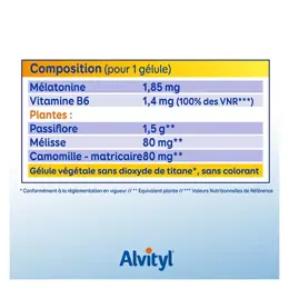 Alvityl Méla-Sommeil Mélatonine + 3 plantes + vitamine B6 dès 18 ans 30 gélules