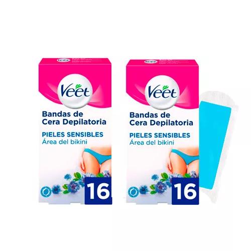 Veet Duplo Bandes de Cire Épilatoire Aisselles et Bikini 2x16 Unités