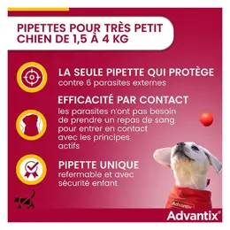 Advantix Chien Solution Antiparasitaire Très Petite Race 1,5 à 4kg 6 pipettes