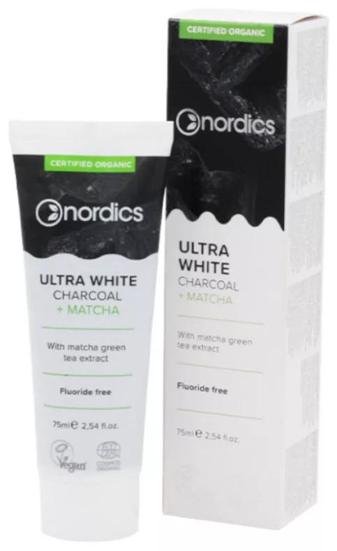 Nordics Dentifrice au Charbon Blanc Ultra et Matcha sans Fluor 75 ml