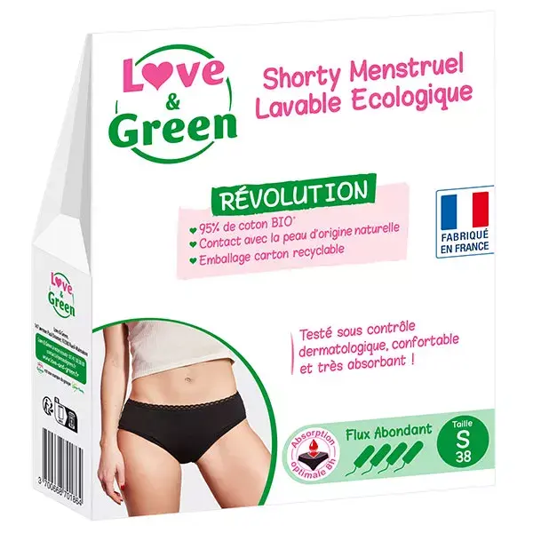 Love & Green Shorty Menstruel Lavable Ecologique Taille 38 Flux Abondant