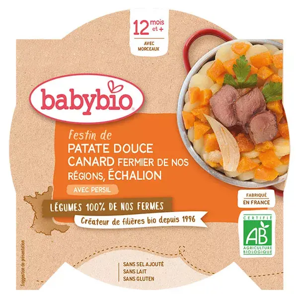 Babybio Repas Midi Assiette Festin Patate Douce Canard et Echalion +12m Bio 230g