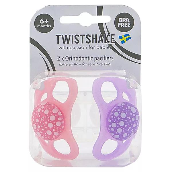 Chupete Ortodoncia Twistshake Morado/Rosa +6m Pack de 2