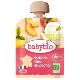 BabyBio Pouche Apple, Pear and Peach +6m 90 gr