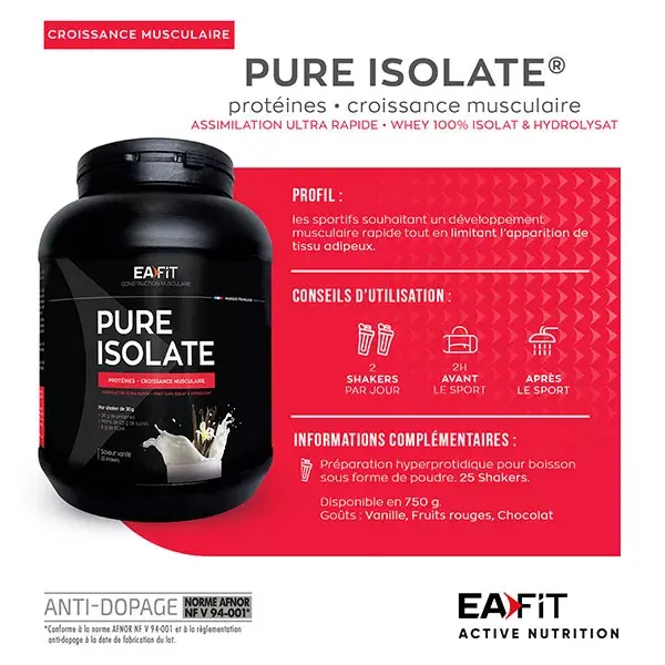 Buy 100 Whey Isolate chocolate taste of Eafit. Discount prices