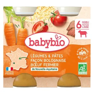 Babybio Menu du Jour Pots Legumi Pasta alla Bolagnese Manzo dai 6 mesi 2 x 200g