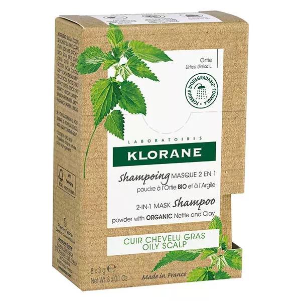 Klorane Champú Mscarilla 2 en 1 Polvo de Ortiga Bio y Arcilla 8 sobres