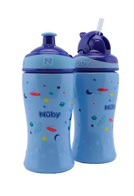 Nûby Set Taza Flip-It Preescolar +12m 360 ml + Taza Pop-Up Flujo Libre +18m 360 ml Azul