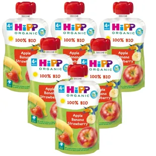 HiPP Pouches de Manzana, Plátano y Fresa BIO +4m 6x100 gr