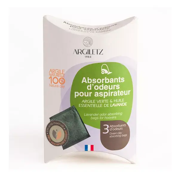 Argiletz Absorbant d'Odeurs pour Aspirateur Lavande 3 sachets