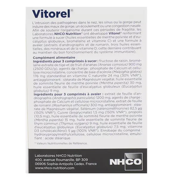 NHCO Vitorel Nez Sinus Gorge 15 comprimés à sucer + 15 comprimés à avaler