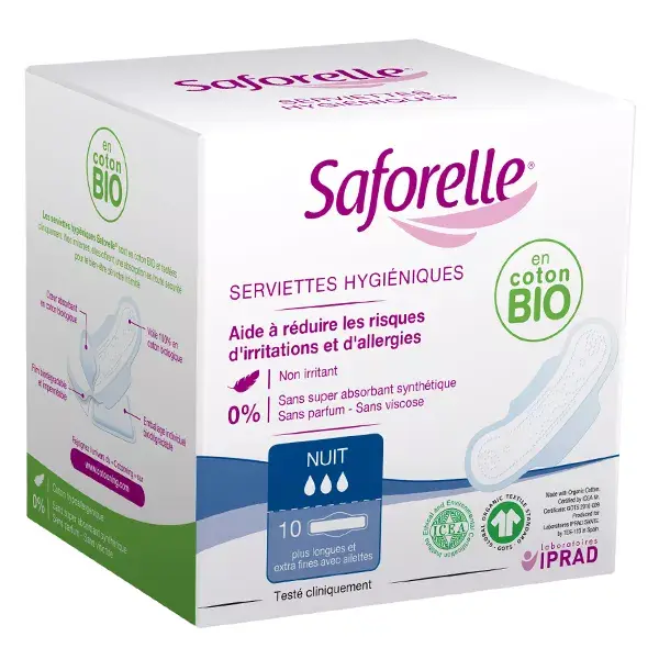 Saforelle Coton Protect Night 10 Sanitary Towels