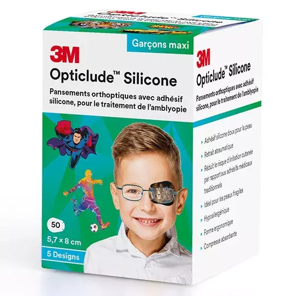 3M Opticlude Silicone Pansements Orthoptiques Boys Maxi 50 unités