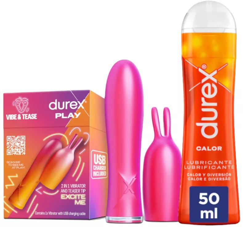 Durex VIBE & TEASE Bunny Vibromasseur 2 en 1 + Lubrifiant Effet Chaleur 50 ml