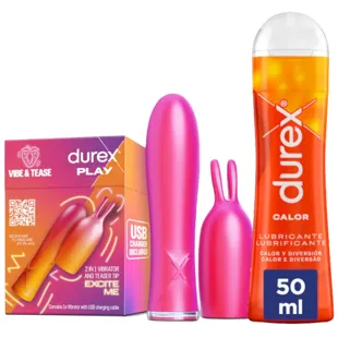 Durex VIBE & TEASE Conejito Vibrador 2 en 1 + Lubricante Efecto Calor 50 ml