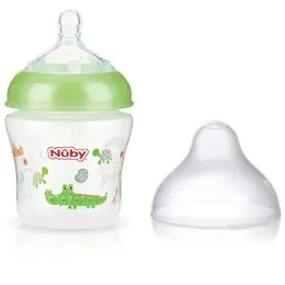 Nuby Biberon Col Large Tétine Débit Moyen en Silicone Vert 180ml