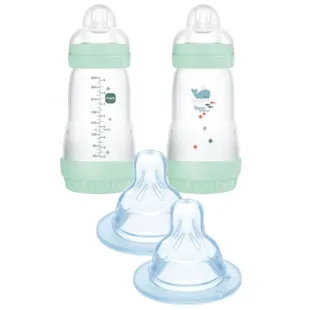 MAM Easy Start Anti-Colic Bottle Medium Flow Bright Blue 2-4m 2x260 + 1 Slow Flow Teat +0m 2 pcs
