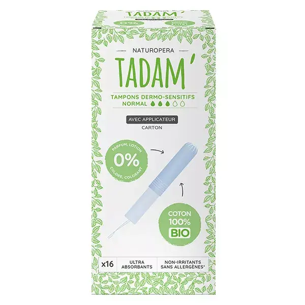 Tadam' Hygiène Féminine Tampon Dermo-Sensitivo con Aplicador Normal Bio 16 unidades