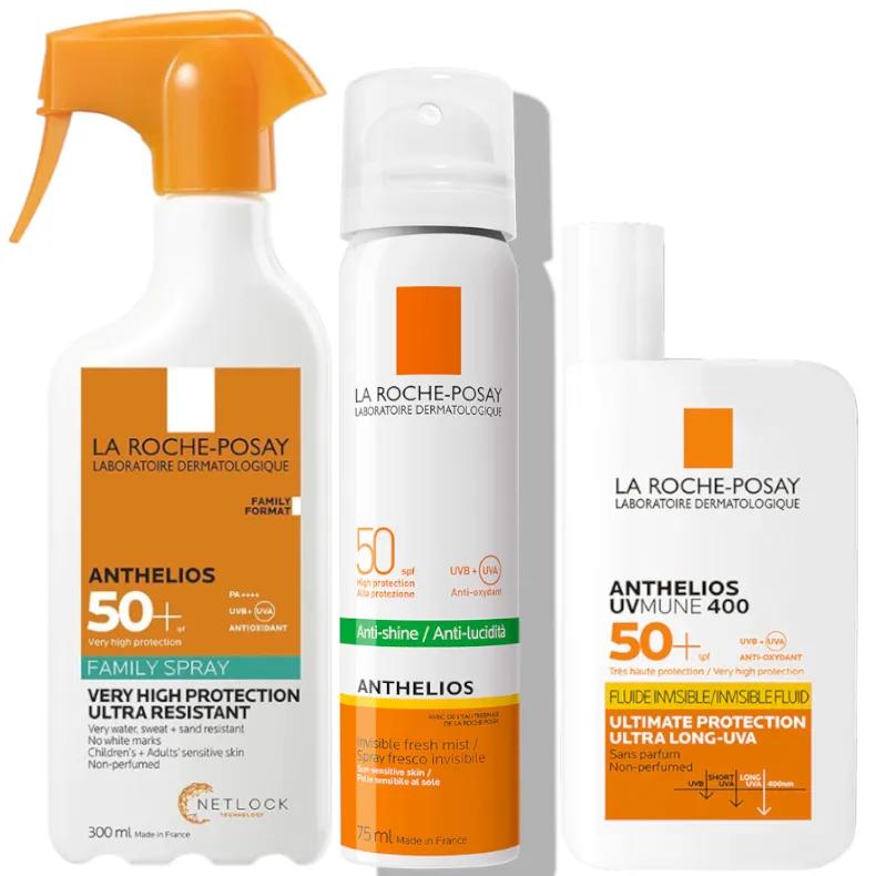 La Roche Posay Anthelios UV-MUNE 400 Onzichtbare Fluid SPF50+ 50 ml + Spray 300 ml + Mist 75 ml