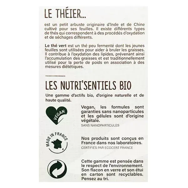 Nutrisanté Les Nutri'Sentiels Bio Thé Vert 40 gélules
