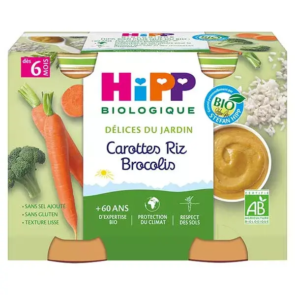 Hipp Orgánica Delicia Del Jardín Zanahorias Arroz Brócoli + 6m Lote de 2x190g