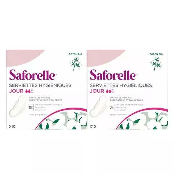 Servilletas Sanitarias Saforelle de Algodón Orgánico con Alas de Día - Pack de 2 x 10 protecciones