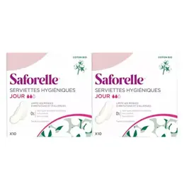 Saforelle Serviettes Hygiéniques en Coton Bio avec Ailettes Jour - Lot de 2 x 10 protections