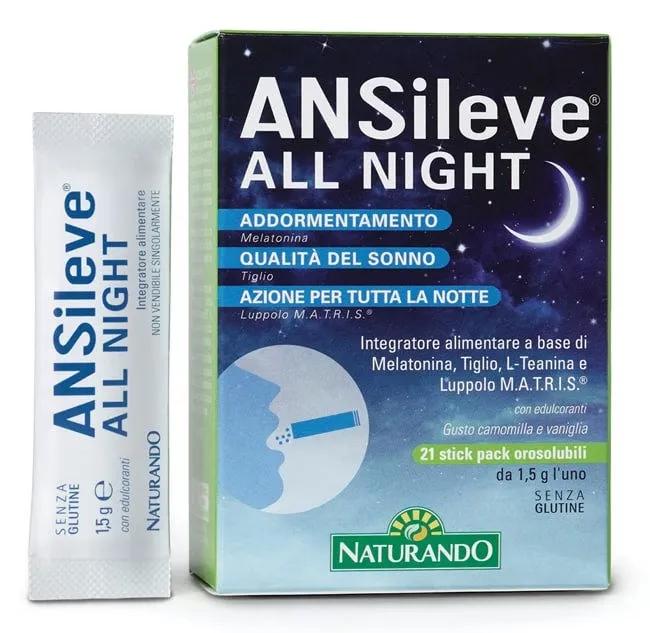 Ansileve All Night Integratore per il Sonno 21 Stick Pack Orosolubili