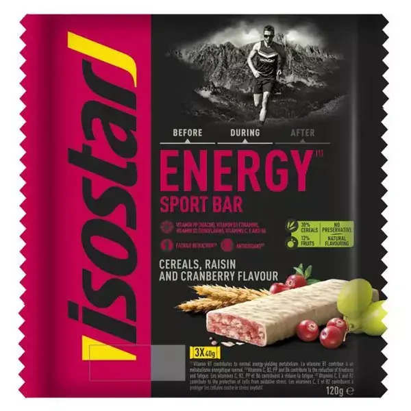 Isostar High Energy Sport Barre Énergétique Raisin Cranberry 3 unités